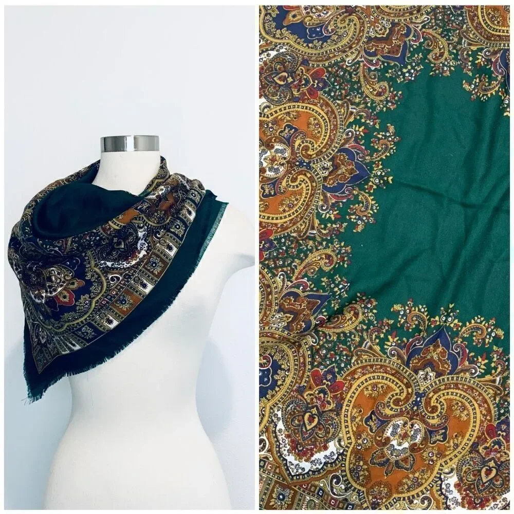 Vintage Green Wrap Scarf Paisley Floral Bright Colorful Tapestry